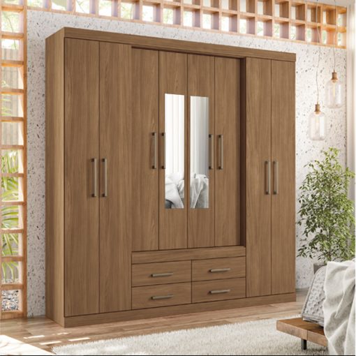 Ropero Placares Napoles 8 Puertas 9 Estantes Con Espejo Jatoba - Imagen 2