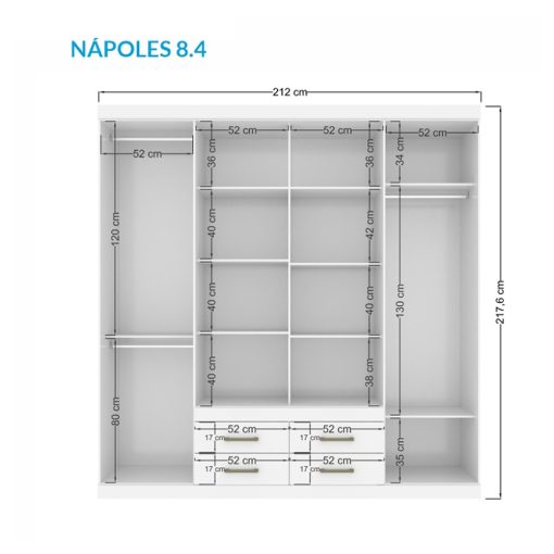 Ropero Placares Napoles 8 Puertas 9 Estantes Con Espejo Jatoba Arena - Imagen 4