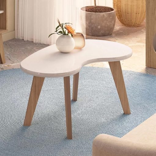 Mesa De Centro Living Curva Forma Organica 100% Mdp Off White - Imagen 2