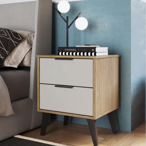 Mesa De Luz 2 Cajones Estilo Nórdico Con Patas Mdp - Imagen 2