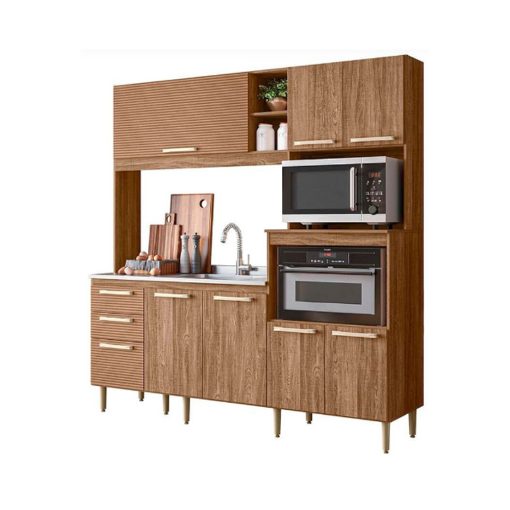 Mueble De Cocina Kit Completo 7 Puertas 3 Cajon Amoblamiento Carvalho
