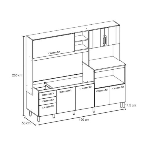 Mueble De Cocina Kit Completo 7 Puertas 3 Cajon Amoblamiento Carvalho - Imagen 3