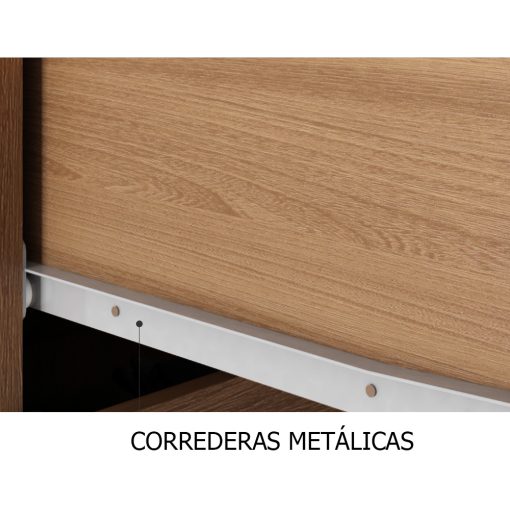 Ropero 3 Puertas 2 Cajones Con Espejo Y Rieles Metalicos Mdp Almendra Off White - Imagen 2