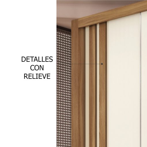 Ropero 3 Puertas 2 Cajones Con Espejo Y Rieles Metalicos Mdp Almendra Off White - Imagen 3
