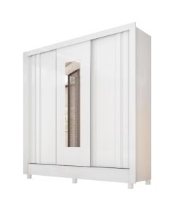 Ropero 3 Puertas 2 Cajones Con Espejo Y Rieles Metalicos Mdp Blanco