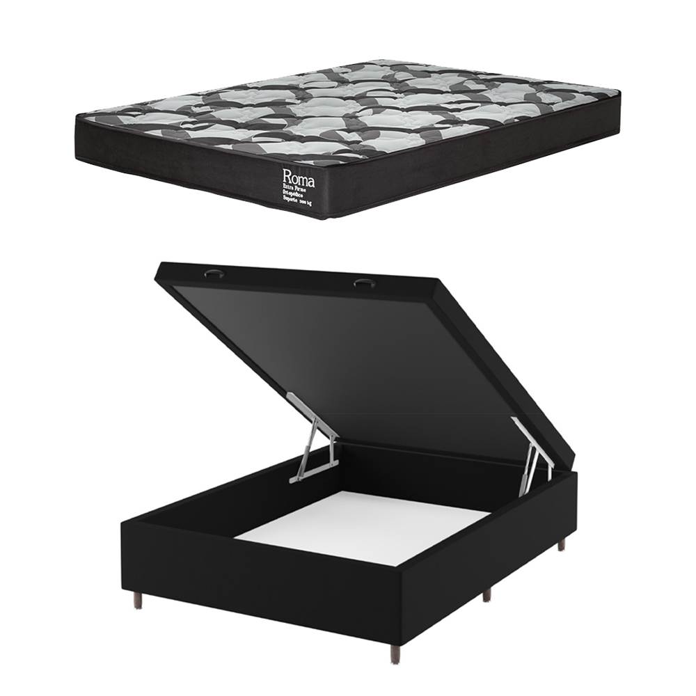 Sommier Colchon 2 Plazas Espuma Base Baul Tapizada