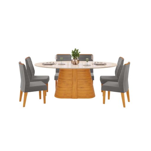 Juego De Comedor Mesa Ovalada 6 Sillas Tapizadas Mdp