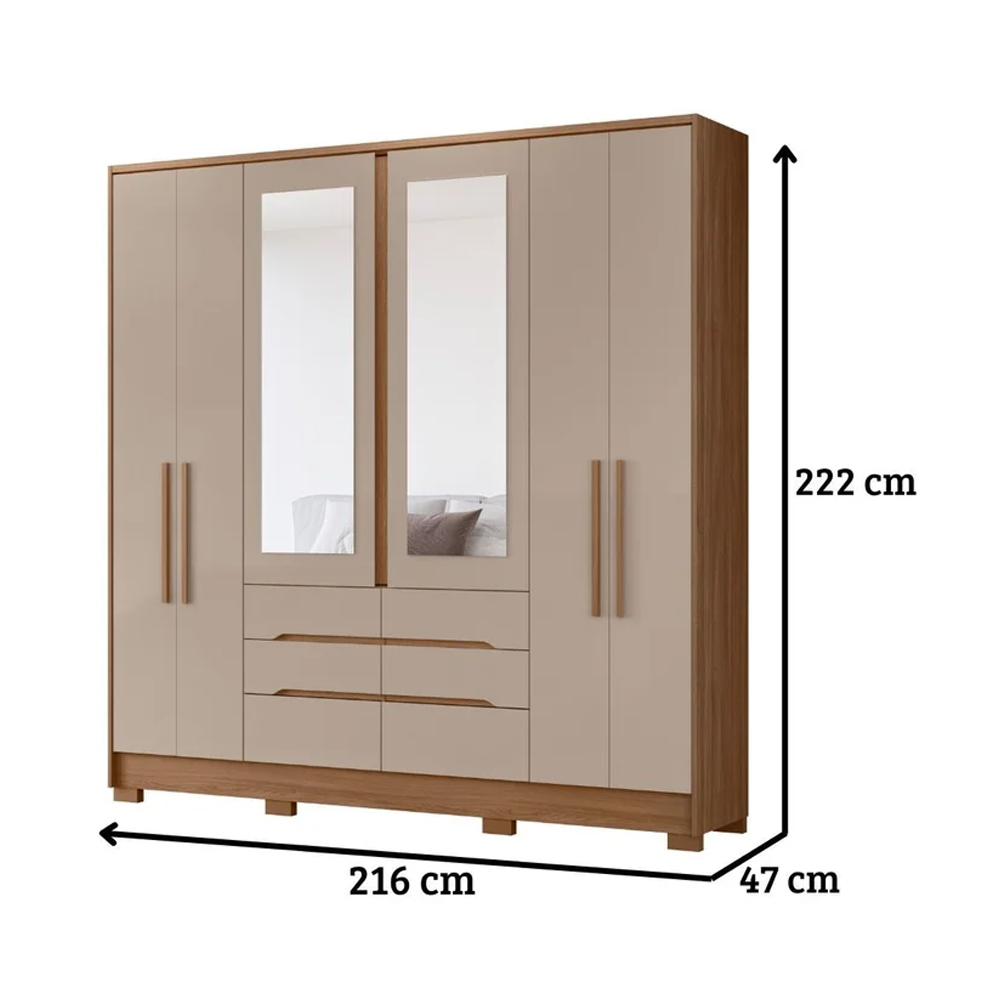 Ropero Placard Dormitorio 6 Puertas 6 Cajones Con Espejo - Imagen 4