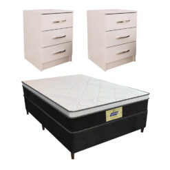 Juego De Dormitorio Sommier 2 Plazas + 2 Mesas De Luz Blanca