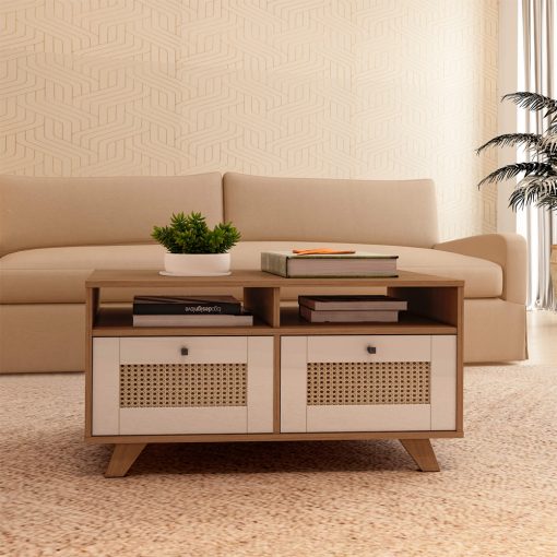 Mesa De Centro Living 2 Cajones 2 Estantes Con Patas - Imagen 4