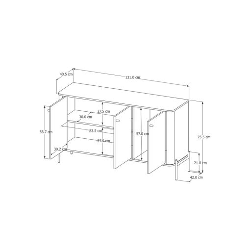 Buffet Aparador 3 Puertas Mdp Con Patas Metalicas - Imagen 4