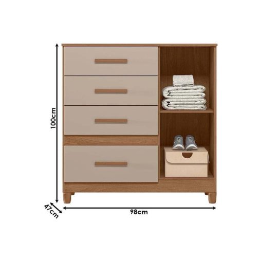 Comoda 4 Cajones 1 Puerta Con Patas 100% Mdp - Imagen 3