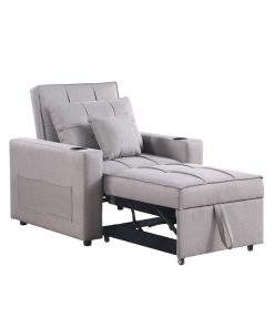 Sofa Cama Una Plaza Tapizado En Tela Color Gris Apertura Frontal