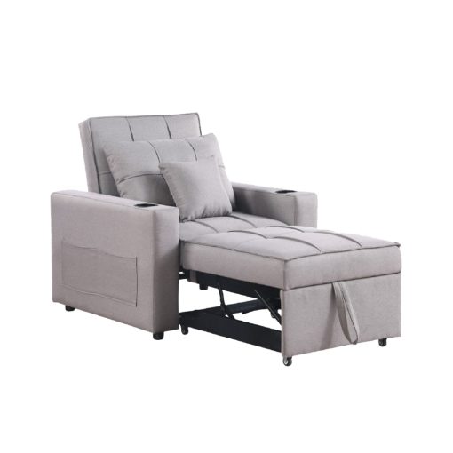 Sofa Cama Una Plaza Tapizado En Tela Color Gris Apertura Frontal
