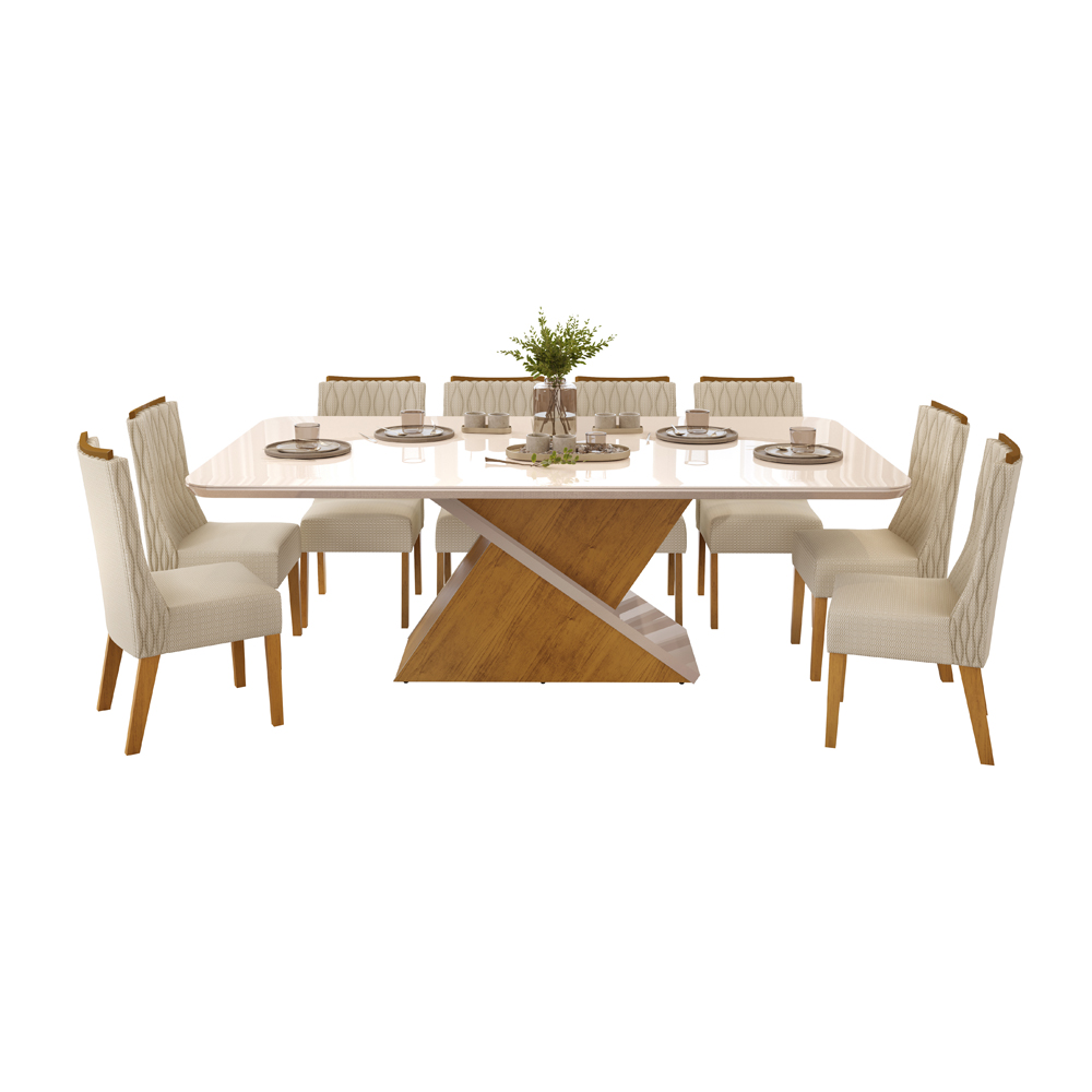 Juego De Comedor 8 Sillas Tapizadas Mesa De Vidrio Zafira Blanco