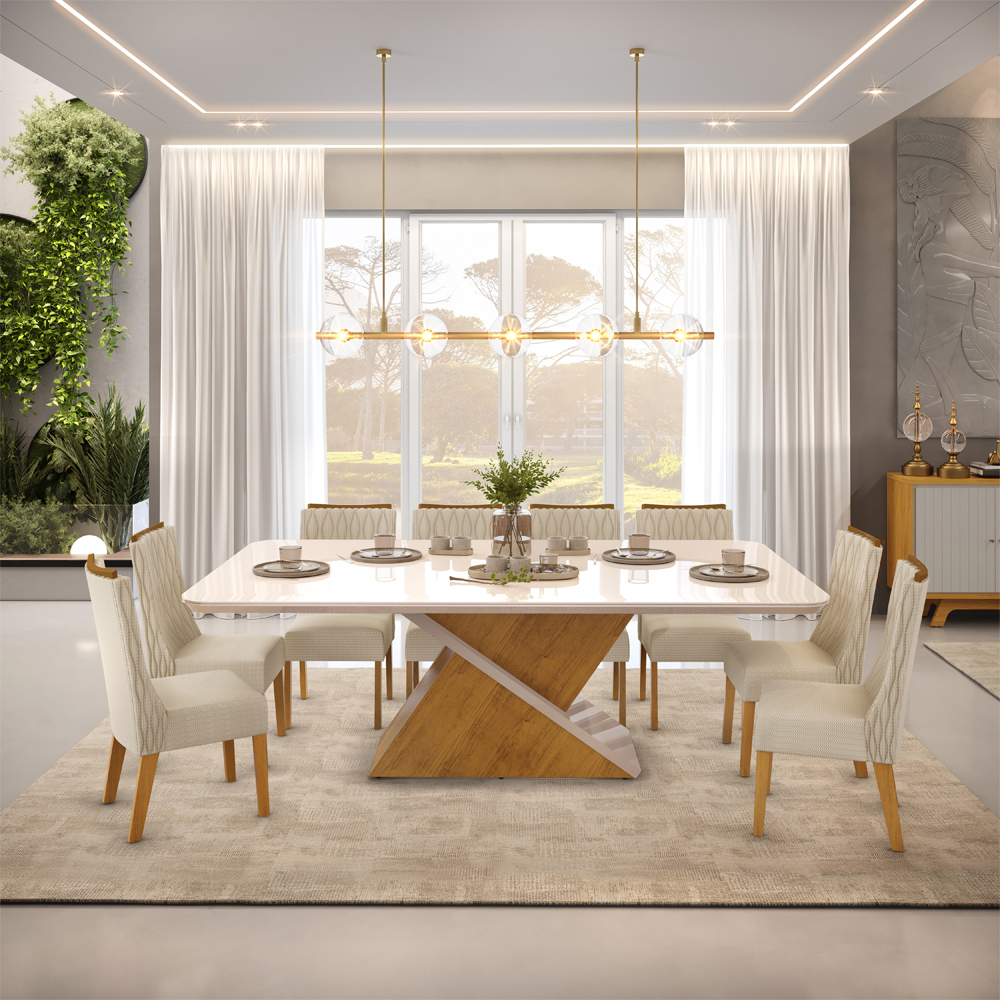 Juego De Comedor 8 Sillas Tapizadas Mesa De Vidrio Zafira Blanco - Imagen 3