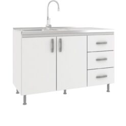Bajo Mesada Mueble Cocina 2 Puertas 3 Cajones Blanco 601