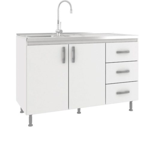 Bajo Mesada Mueble Cocina 2 Puertas 3 Cajones Blanco 601