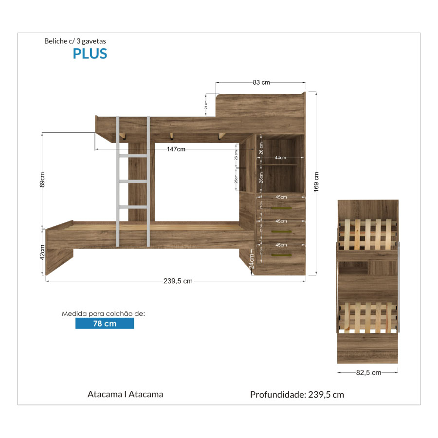 Cucheta Cama Juvenil Dormitorio 3 Cajones Escalera - Imagen 3