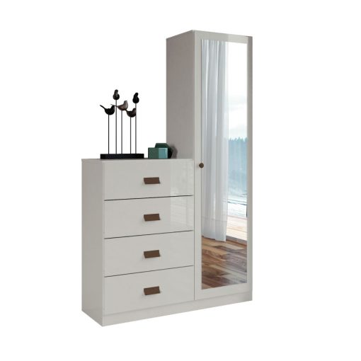 Comoda 4 Cajones 1 Puerta Con Espejo Cajonera Dormitorio