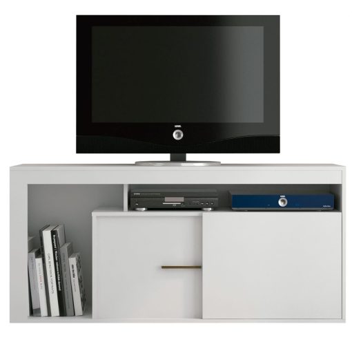 Rack Tv Living Hasta Led 43 Estantes 1 Puerta Blanco Lugano