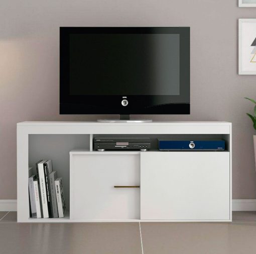Rack Tv Living Hasta Led 43 Estantes 1 Puerta Blanco Lugano - Imagen 2