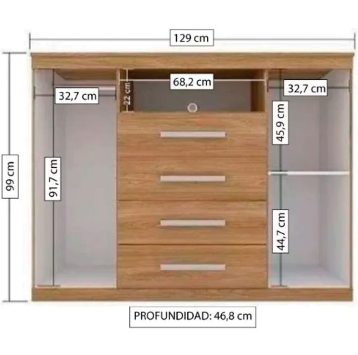 Cómoda Cajonera 2 Puertas 4 Cajones Dormitorio Blan 303866 - Imagen 2