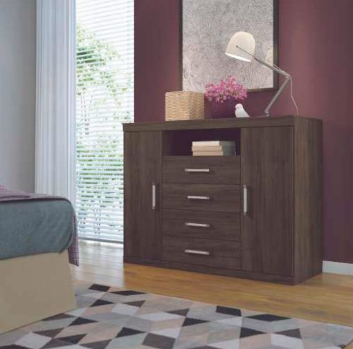 Cómoda Cajonera 2 Puertas 4 Cajones Dormitorio Blan 303866 - Imagen 3