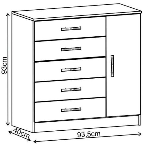 Comodas Cajoneras 5 cajones,1 puerta,Dormitorio Blanco 151 - Imagen 5