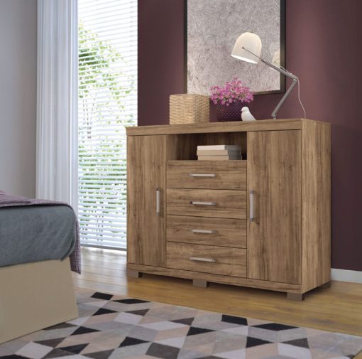 Cómoda Cajonera 2 Puertas 4 Cajones Dormitorio Blan 303866 - Imagen 4