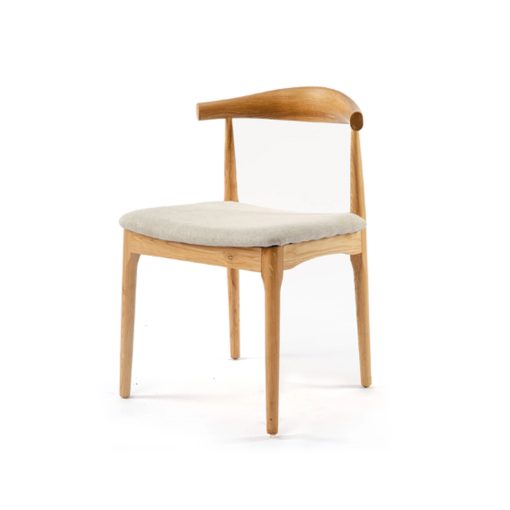 Silla De Comedor Elbow Madera Beech Asiento Tela De Lino