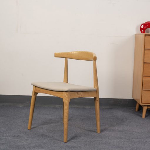 Silla De Comedor Elbow Madera Beech Asiento Tela De Lino - Imagen 2