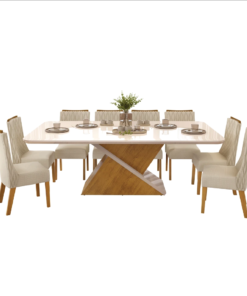 Juego De Comedor 8 Sillas Tapizadas Mesa De Vidrio Zafira Blanco