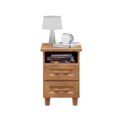 Mesa De Luz 2 Cajones 1 Estante Con Patas 100% Madera