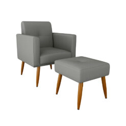 Poltrona Alta Patas De Madera Con Puff Tapizado