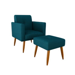 Poltrona Alta Patas De Madera Con Puff Tapizado