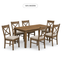 Juego De Comedor 6 Sillas Tapizadas Madera Maciza