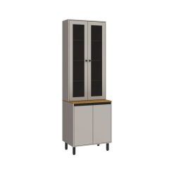 Panelero Cristalero Modular 4 Puertas Con Vidrio Y Patas Gris