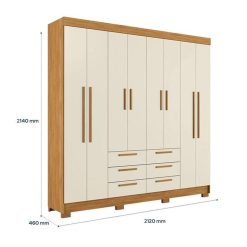 Ropero 8 Puertas 6 Cajones PARANAVAI Con Patas Con Estantes Dormitorio Beige - Imagen 4