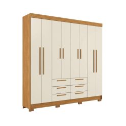 Ropero 8 Puertas 6 Cajones PARANAVAI Con Patas Con Estantes Dormitorio Beige - Imagen 3